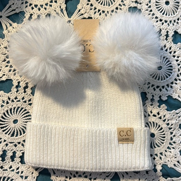 C.C Other - C.C Kids beanie with 2‎ Pom poms white new with tag